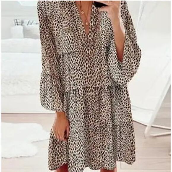 Allison Designs V Neck Animal Print Tiered Hem Silk Dress Royal Animal 10 main image 1